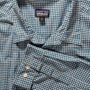 Patagonia Men's XL Blue Gingham Check‎ Long Sleeve Button Shirt Organic Cotton